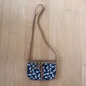 FOSSIL / Small Erin Bag Denim Cheetah Print Ziptop